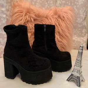 Current Mood Black Fur Platform Booties